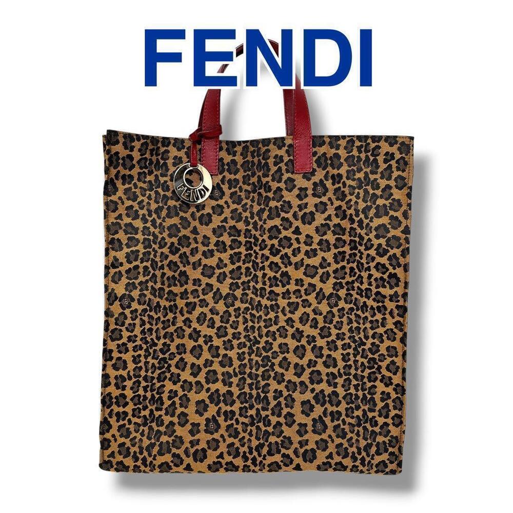 Fendi Canvas Leopard Tote Bag Orange Tone